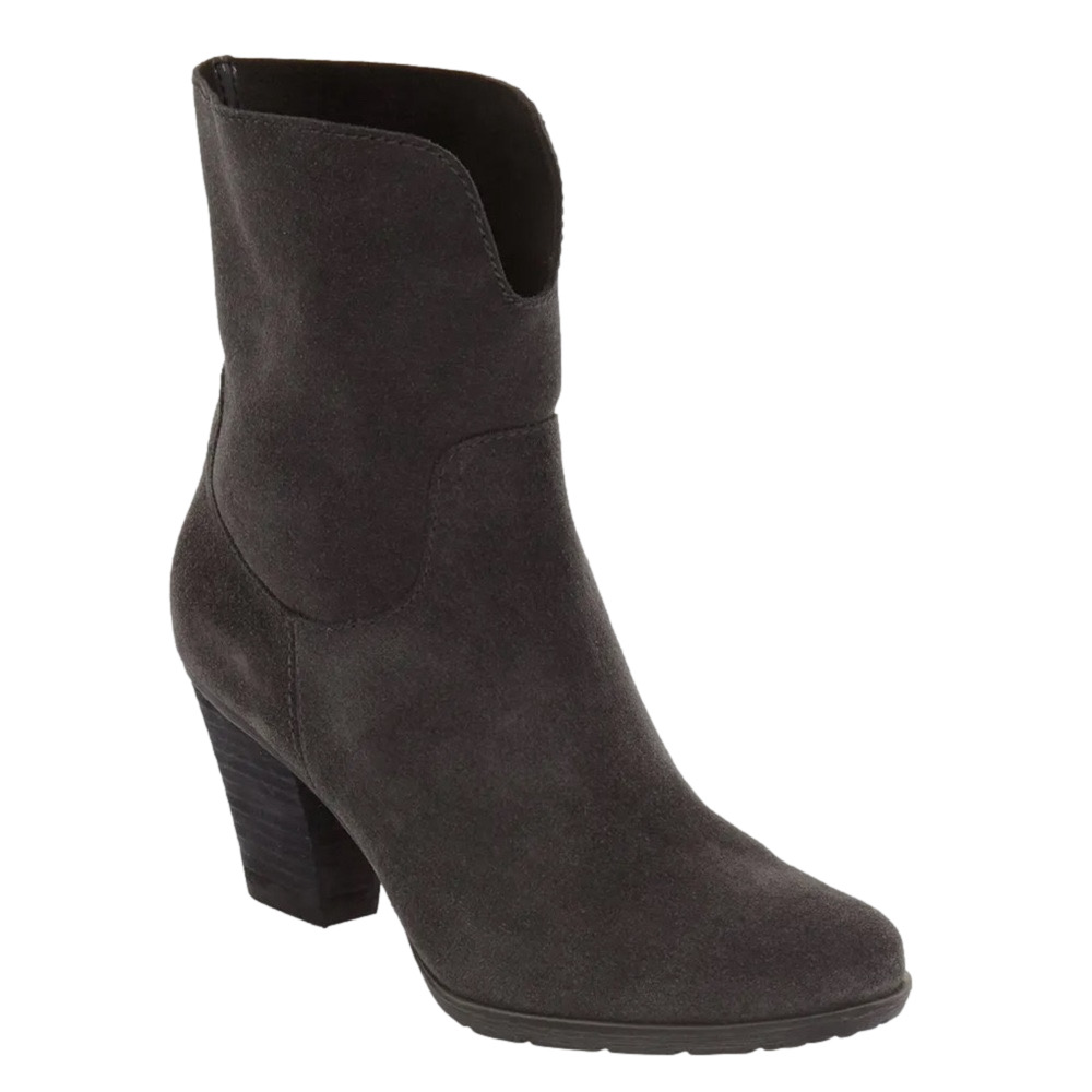 Blondo Fay notched front heeled gray suede slip-on ankle boots size 8 waterproof